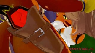 Furry Yiff Cartoon - Tigress offer a Fox a Head inside the Restroom