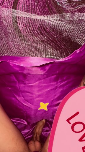 crossdresser masturbate with purple satin evening gown