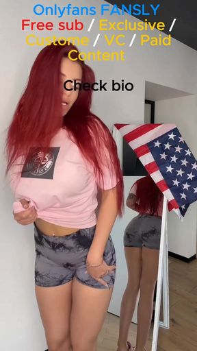 Red hair girl in pink shirt