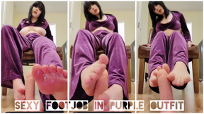 Sexy footjob in purple outfit