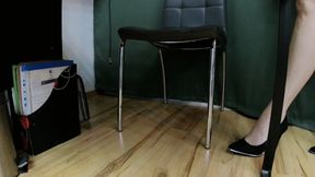 Red short skirt in HOme Office - no tights - high heels