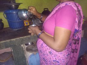 Indian Hot housewife romance hasband in Kitchen