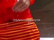 Getting wet in shower and cumming inside my Nike pro sport clothes