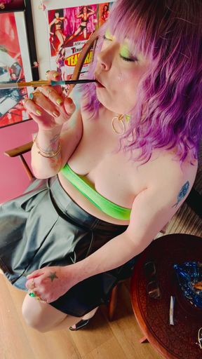 UK Smoker Tina Snua Smokes A Cigarette In A Holder - Dangles Drifts Snaps OMI OME