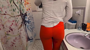 white girl pee desperation after yoga