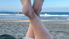 Dirty, Sandy Feet at the Beach with Red Toes