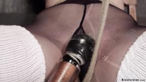 ”Tiny tits blonde gets hogtie suspension”