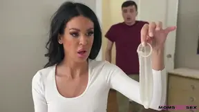 Son Jerk Off Veiny Dick to Explosive Cum in Condom, Horny Stepmother Grabs It and Gulps Down Every Drop Eagerly