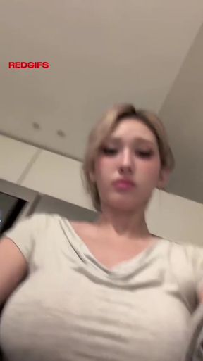 Korean celebrity hottie with huge bouncing natural tits
