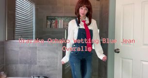 Uraraka Ochako Wetting Her Blue Jean Overalls