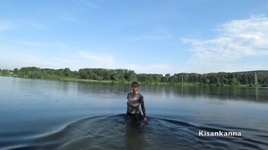 Squirt in a public place! Swimming in the lake with clothes on!