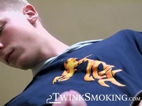 Solo jerking and cum showering while smoking by young Jason
