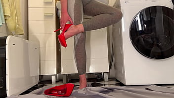 Desperate Pee in My Leggings and Red classic High Heels