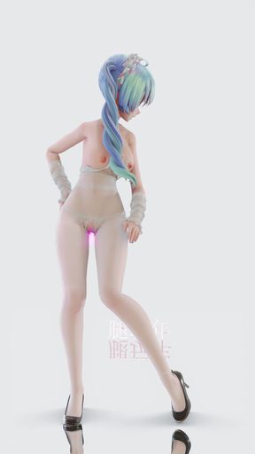 [mmd] Miku Aoa-excuse Open One-piece White Silk Pussy Exposed Thrusting