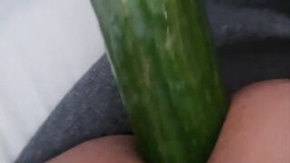 suntanned teenage transgender girl[@Mia-Emilia]loves to ravage herself with monstrous cucumber