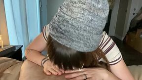 Redhead with dreads gives sloppy deepthroat to big member