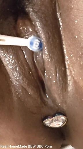 Pounding My Wet Pussy with Big Dildo Stimulating My Clit with Electric Toothbrush