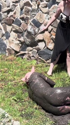 Humiliation with a Dirty Pig in the Mud