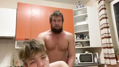 An angry Russian bear fucks a 19-year-old twink in the kitchen
