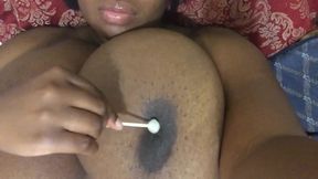 Sucking a Lolly Pop Bouncing My Huge Boobs