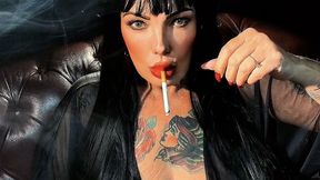 Brunette smoking Marlboro reds Close-up