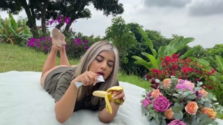 Squirting a huge cucumber on a picnic day!  Naty delgado