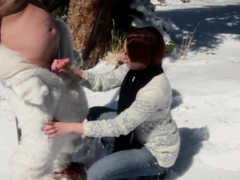 Public Handjobs Brandi de Lafey Strokes A Snowman