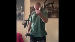 Fit Old Man Masturbating After Workout