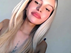 Non stop blonde with big boobs cock jerks off on the bed