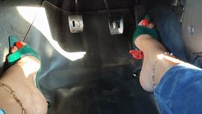 Pumping car pedals in high heels while holding my lover between my feet (1)