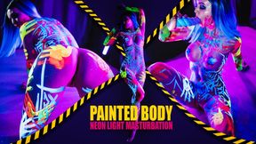 4K Painted body: Neon Light Masturbation