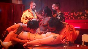 Stunning Bebe And Muriels Trippy 5 Cock Orgy Gangbang