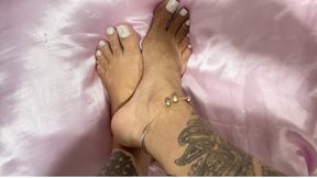 stepping on luxury silk with my sexy feet