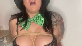 Sneaky Leprechaun gets tied up, ballgagged and wanded to orgasm