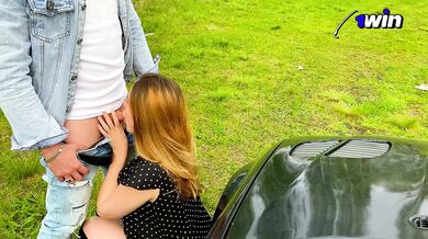 His car his wife her huge tits on camera near her house