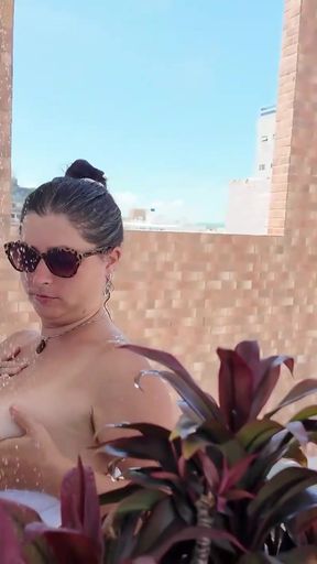 stepMom seduced her stepson in a public pool &amp; blowjob   Clip 1