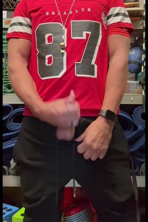 Jockdad87 Shoots a Load of Cum in His #87 Jersey