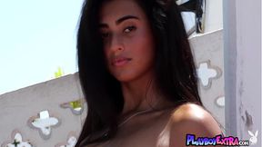 Skinny Latina Nubile Katherinne Sofia cools off with a striptease
