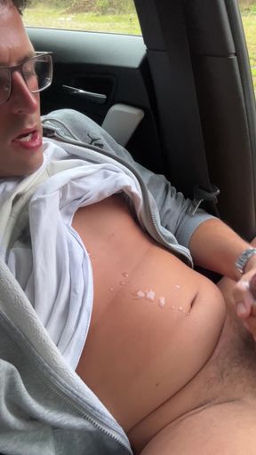 Iconic moment from &quot;Really cute twink boy jerks off his stinky cheese-smeared penis outside in the car until he cums&quot;