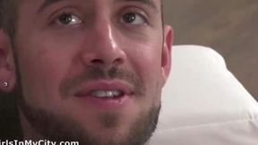 Stepson fills chesty golden-haired MILF's big tits with his hard dick