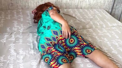 Red-haired mature milf bends over for deep anal on the bed