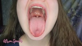 Alison's mouth exploration and spit play - Alison Sparks spreads and shows off her tongue, gums, teeth and the depths of her pretty mouth to you - Mouth fetish