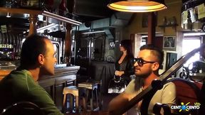 Hot Italian seasoned beauty interrupts friend's reunion at the bar