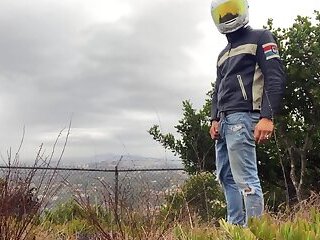 Horny Biker Cums Outdoors