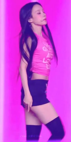 Solo slim Kpop babe plays with belly button