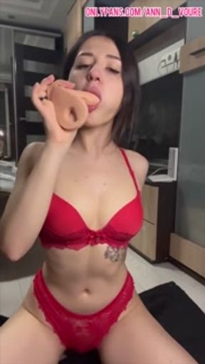Skinny Girl Fucking Her Cute Tiny Tits with Dildo