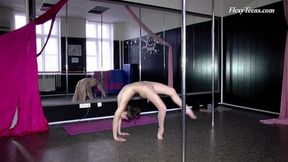 Acrobatic brunette virgin babe Tamara spreading legs