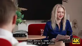 Blonde interviewer sucks and rims her boss in dirty doggy style