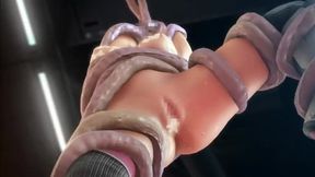 Scourge of the Evil - Animated girl with pink hair is bound up in the air by tentacles