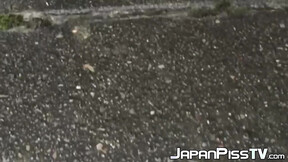 Wicked  Japanese hot girl is peeing in front of her house